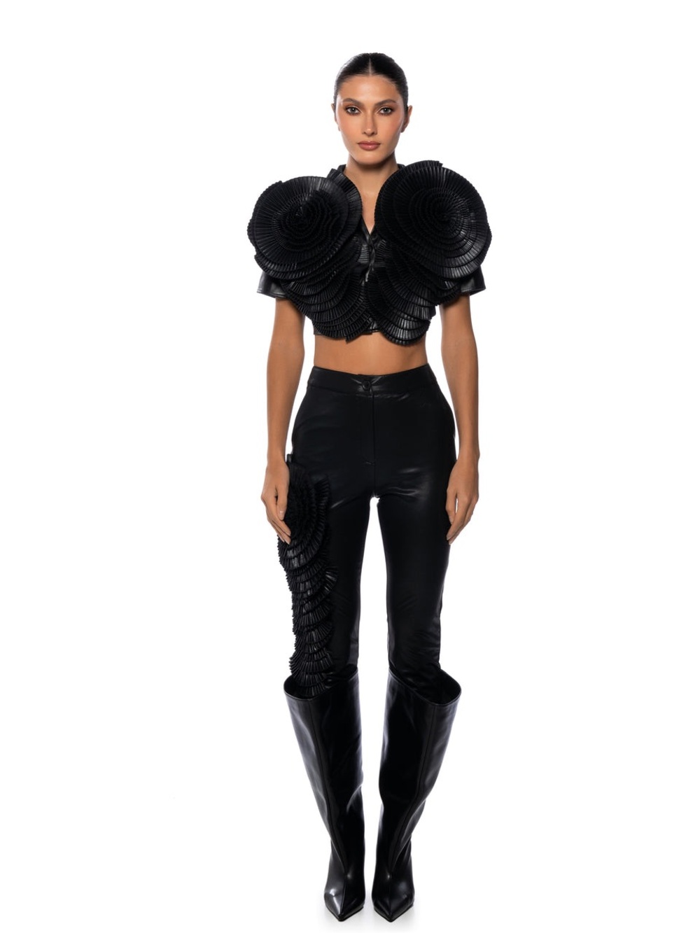 The AKIRA Label Lotus Flower Bomb Faux Leather Collared Top - Picture 5 of 5